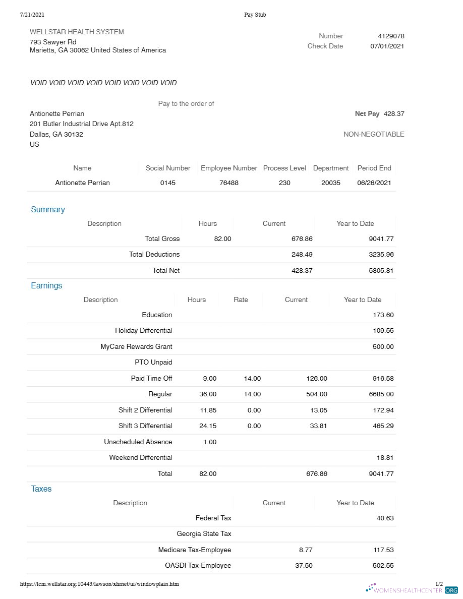 Download WELLSTAR HEALTH SYSTEM pay stub template in Word and PDF formats.pdf, 1 Photoshop template
